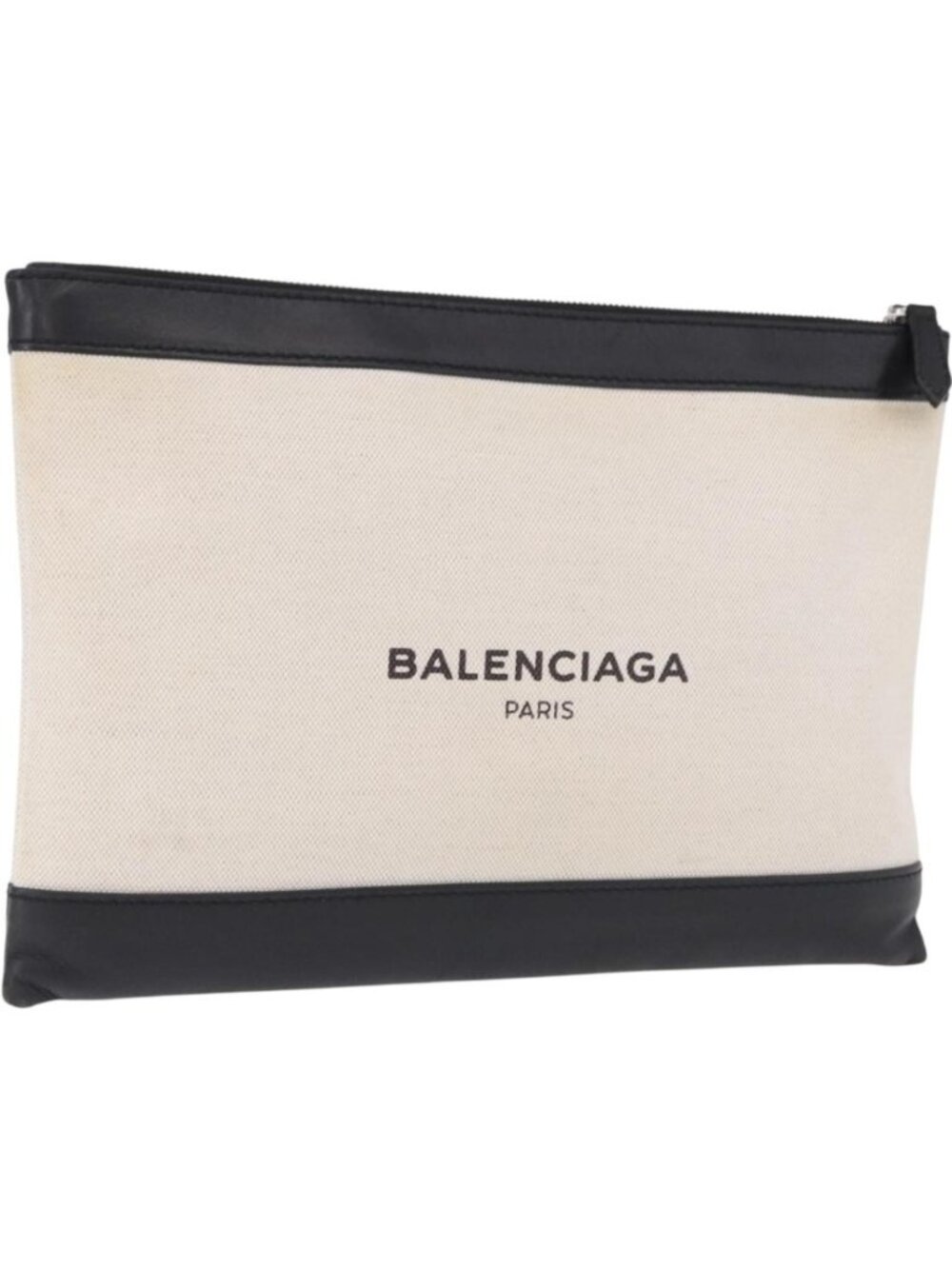 BALENCIAGA Navy Clip M Clutch Bag Canvas White Black 373834
